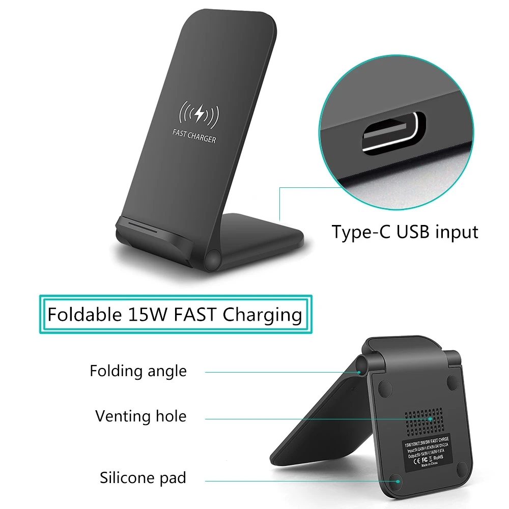 DCAE 15W Qi Wireless Charger Stand for iPhone 11 Pro X XS 8 XR Samsung S9 S10 S8 USB C Fast Charging Station Phone Quick Charge | Мобильные