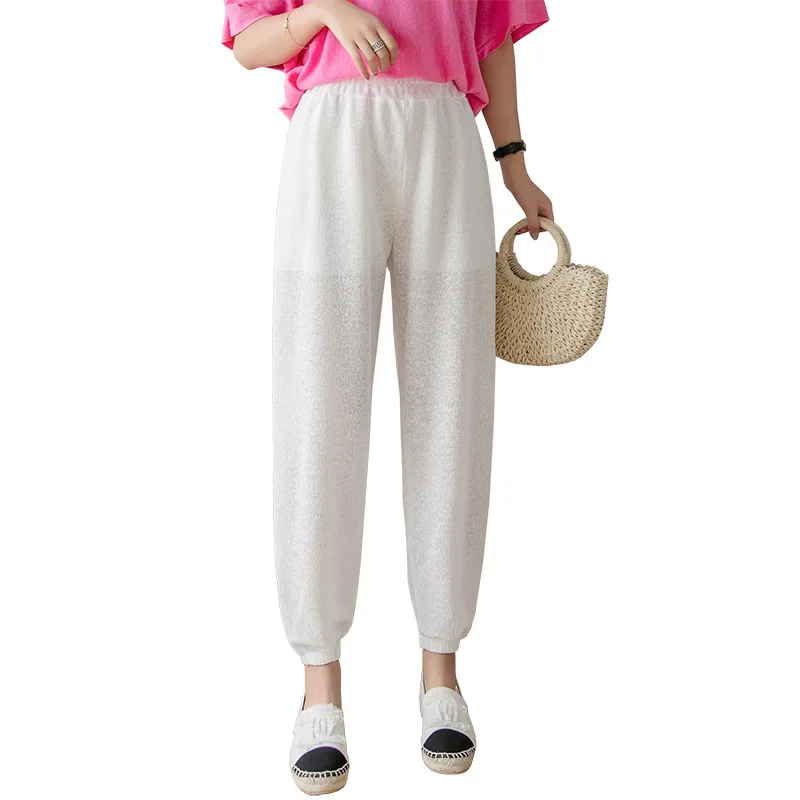 

Pants Women Summer Ulzzang Breathable Thin Loose Trendy New Casual All-match Elegant Solid Elastic Waist Womens Trousers Soft