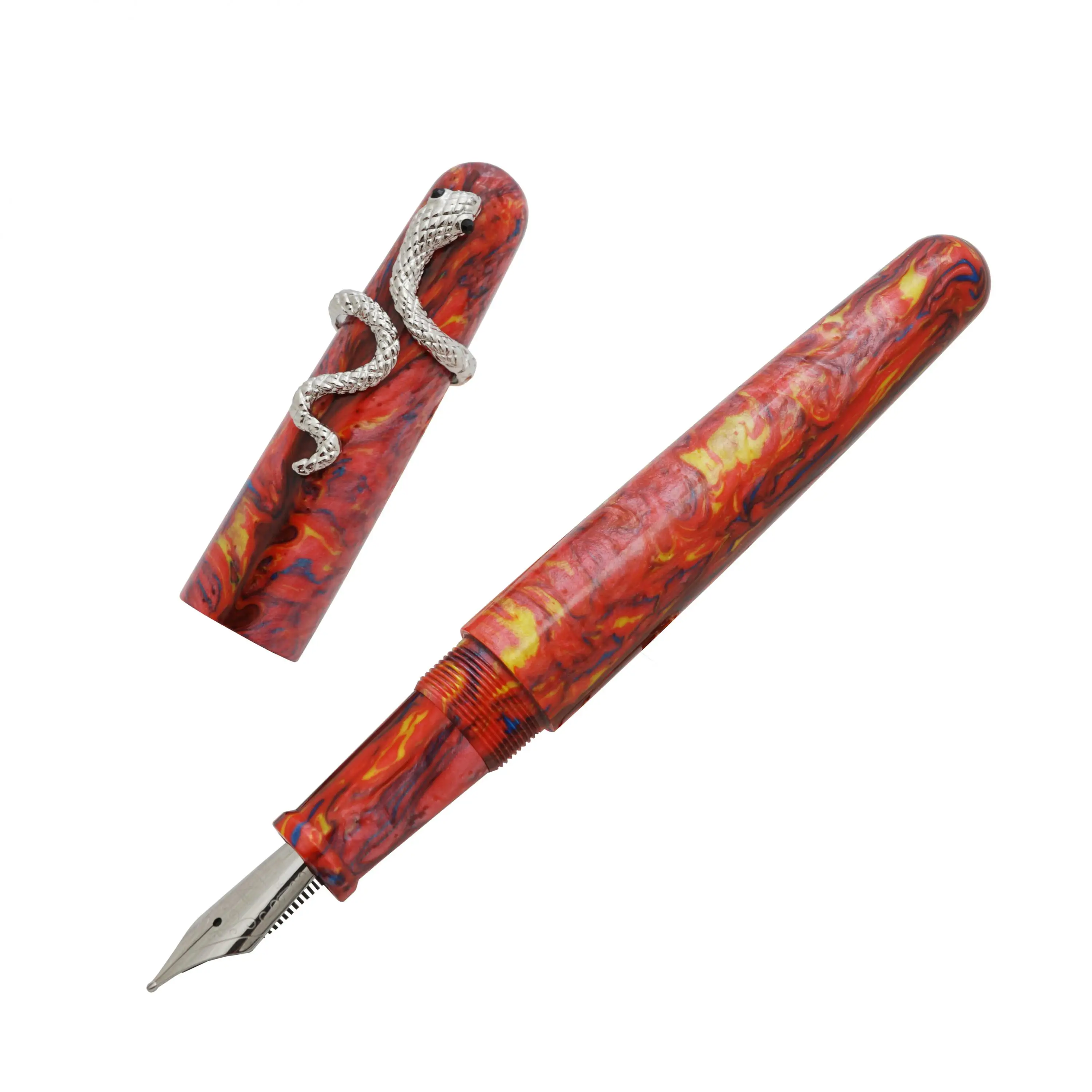 

Перьевая ручка Fuliwen 017, акриловая каучуковая ручка большого размера с уникальным серебряным змеиным кольцом, с наконечником Ef/f/m, роскошный п...