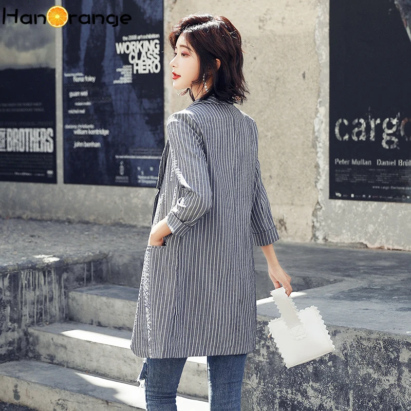 Женский Длинный блейзер с отложным воротником без пуговиц из хлопка и льна в