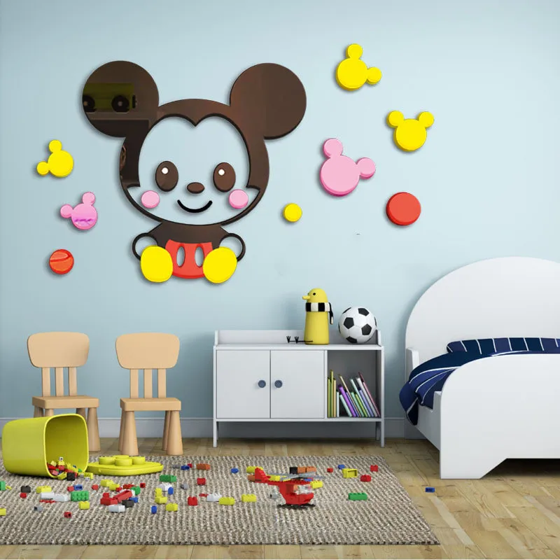 

3D cartoon Mouse wall stickers mirror acrylic kids room bedroom decoration kindergarten background art wall decoration