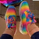 Женские кроссовки на танкетке, повседневные дышащие кроссовки радужного цвета с вулканизированной подошвой, комфортная обувь, новинка 2020
