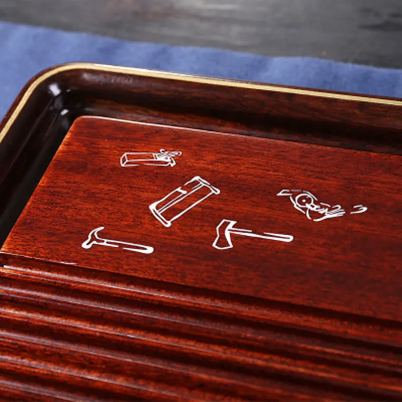 

Solid Wood Ebony Rosewood Tea Tray Wet And Dry Teaset With Copper Wire Inlaid Tea Ceremony Creative Side Table