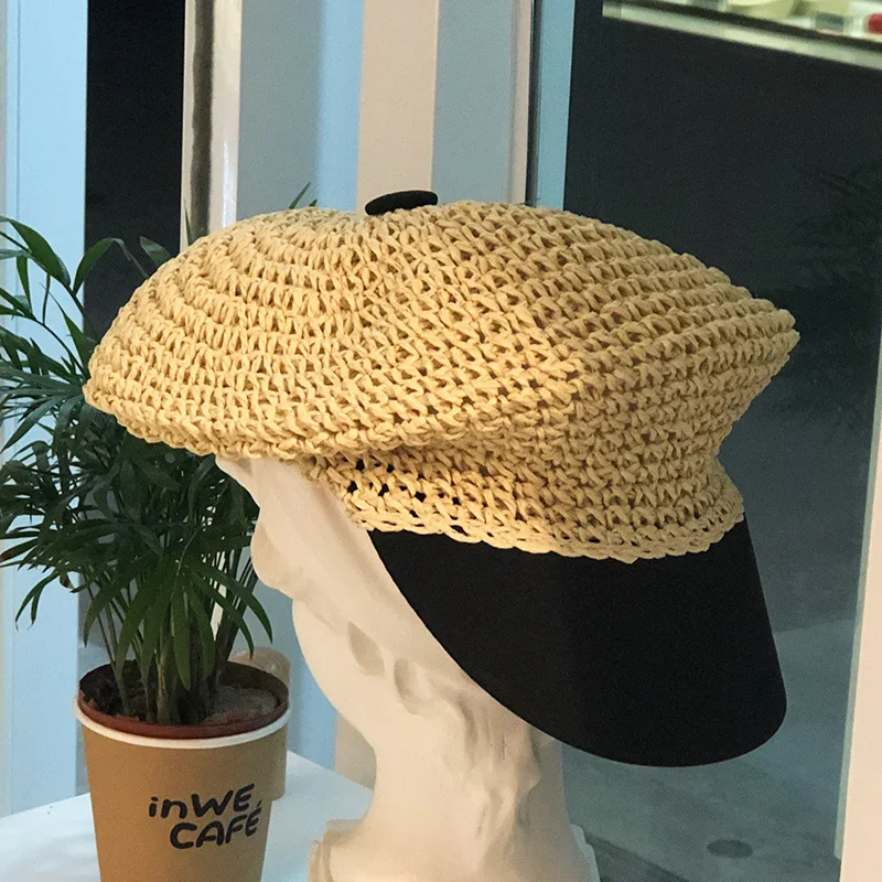 

Summer Breathable Straw Sun Hats For Women Short Brim Newsboy Hat Outdoor Casual Painter Boina Cap Fashion Female Chapeau Femme