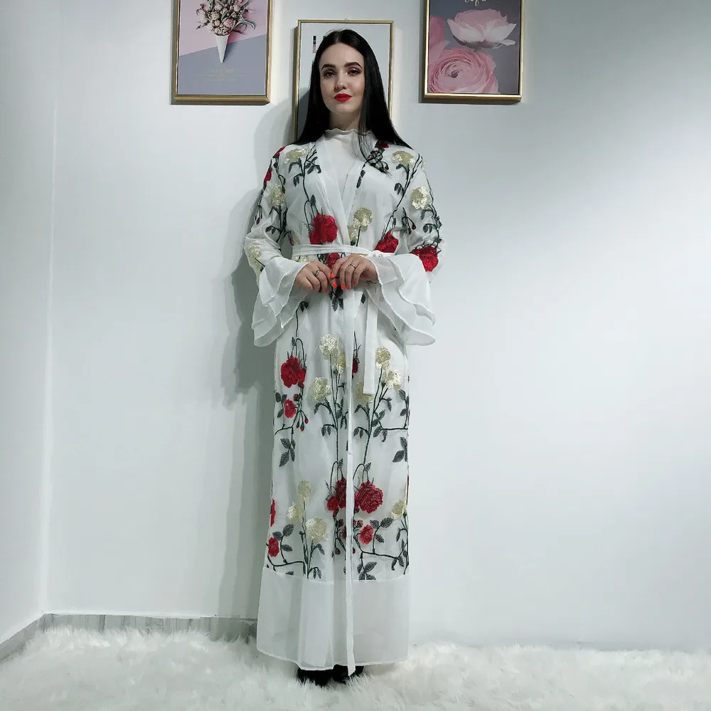 

Muslim Dress Hijab Dubai Abaya for Women Arabic Islamic Clothing Ramadan Flare Sleeve Embroidery Lace Caftan Moroccan Kaftan