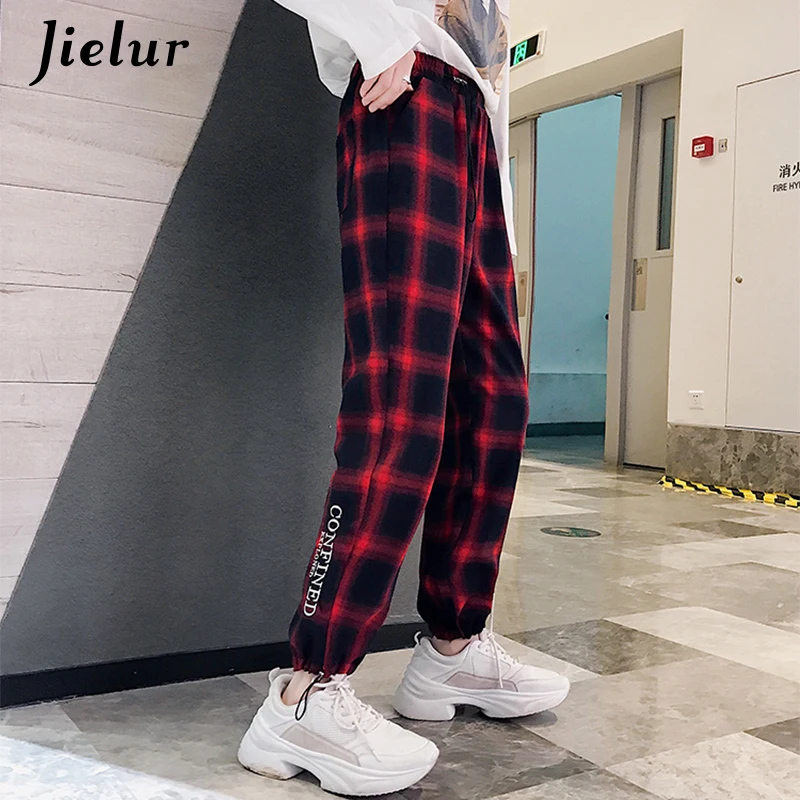 Jielur спортивные штаны женские клетчатые брюки женский корейский стиль Harajuku Boyfriends
