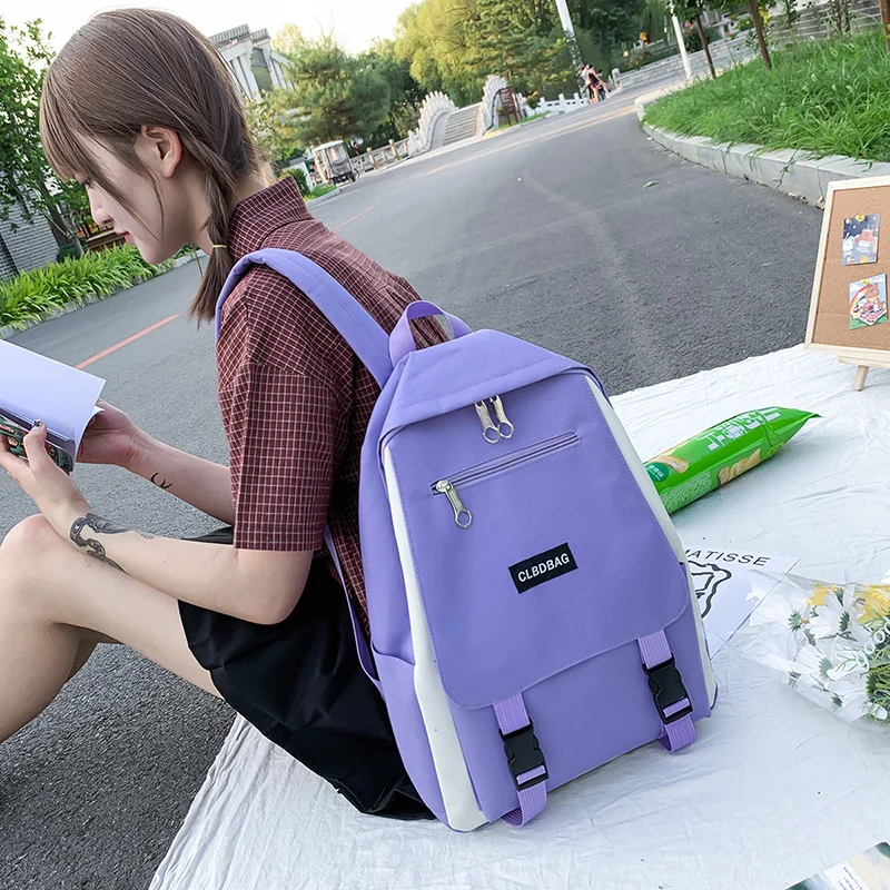 

4 pcs backpack women Leisure solid canvas schoolgirl Backpack school bags sac a main femme bags for women 2020 bag women