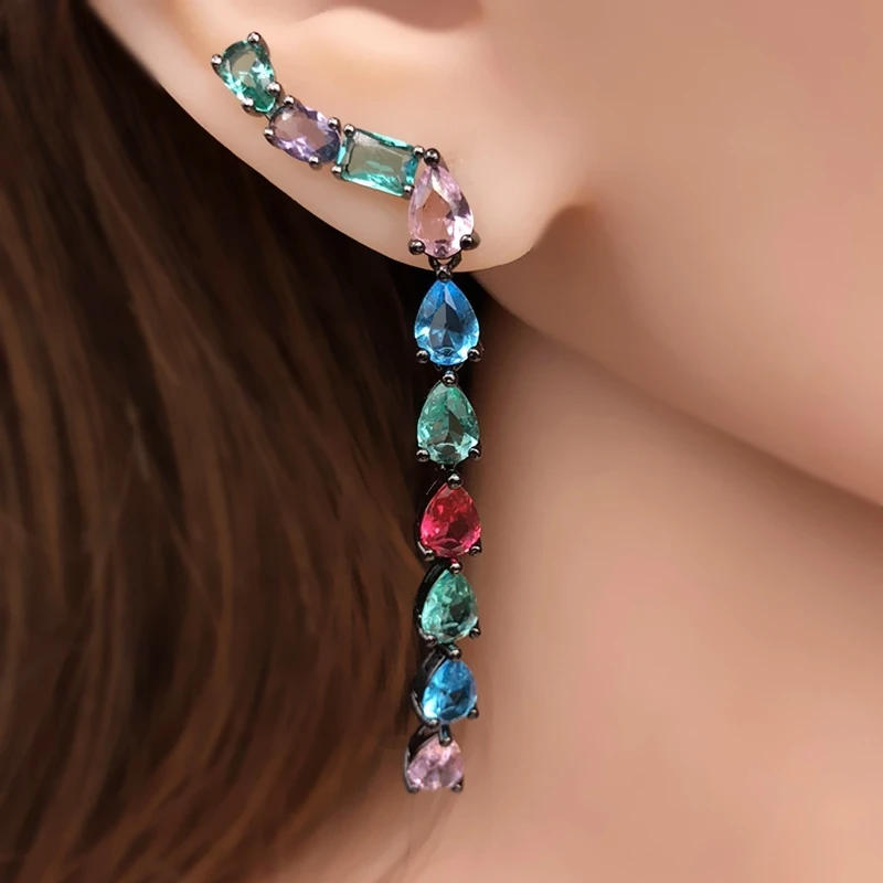 

Multicolor Water Drop Ear Line Long Dangle Drop Earrings for Women crystal Zirconia Elegant Bridal Wedding Gift Boho Jewelry