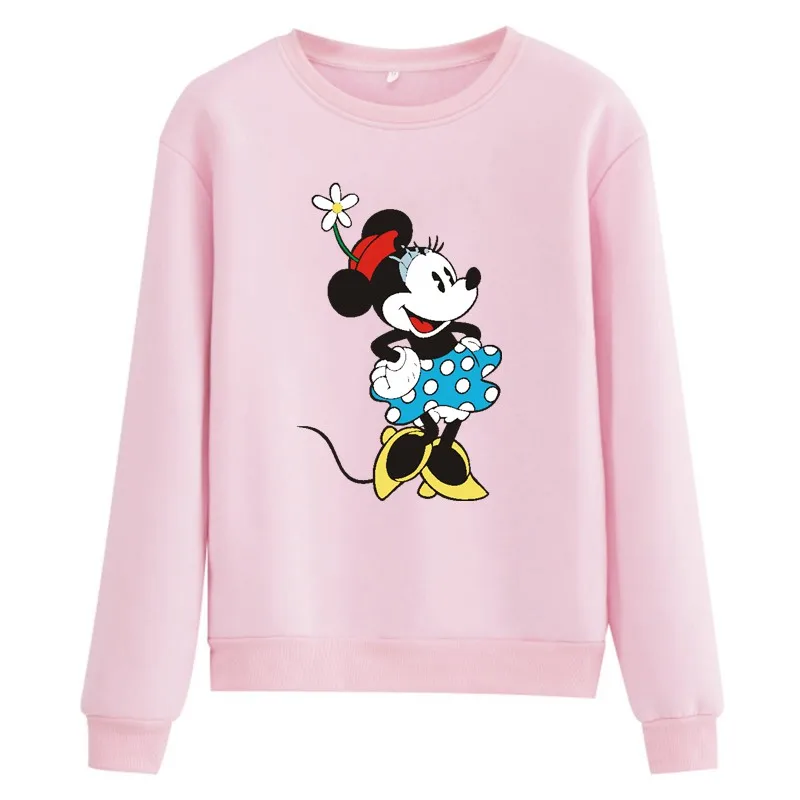 Disney Cartoon Minnie Mouse Dancing Korean Fashion Autumn Winter Hoodies Ladies Long Sleeve Fleece Thick Mulheres Sweetshirts