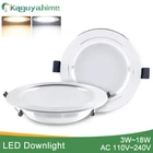 Светодиодный светильник Kaguyahime, 3 Вт, 5 Вт, 9 Вт, 15 Вт, 18 Вт, серебристо-белый, ультратонкий светильник AC110V 220V 240V, Круглый Встраиваемый светодиодный точечный светильник