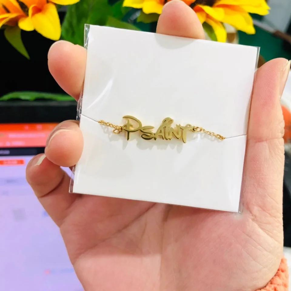 Женское модное ожерелье с именем из нержавеющей стали розовой табличкой