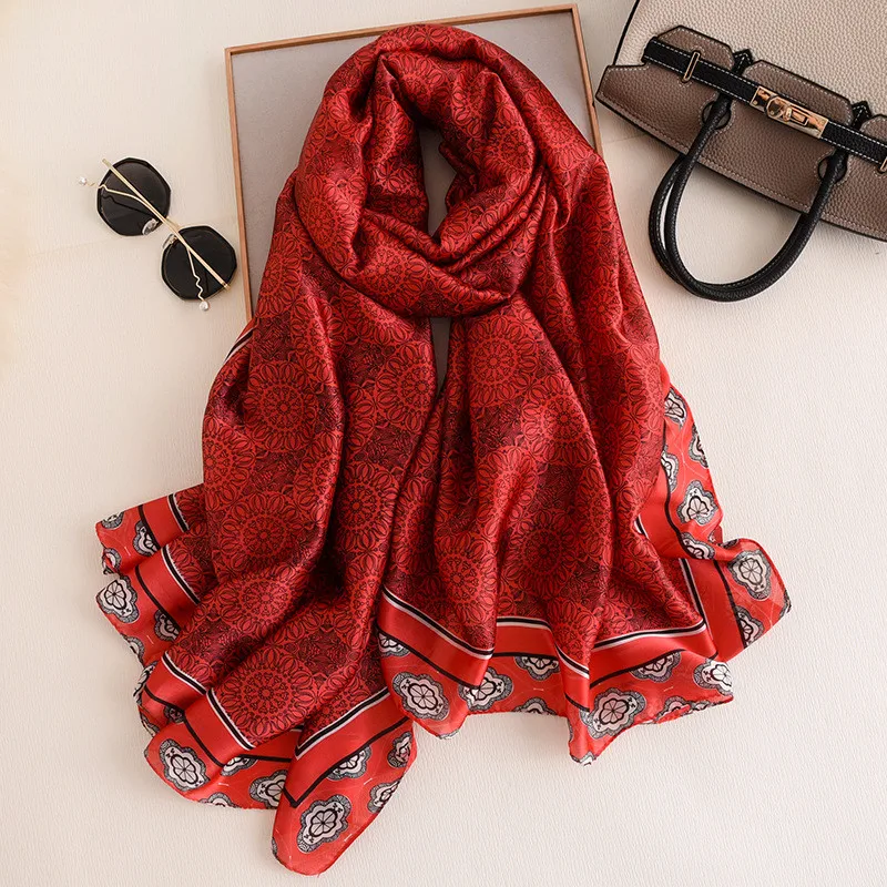 New style Chinese quality silk Spring summer autumn and winter lady beach silk fashion print shawl women beautiful Head scarf