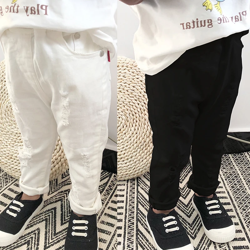 Новинка модные детские зимние теплые джинсы с дырками для девочек и мальчиков