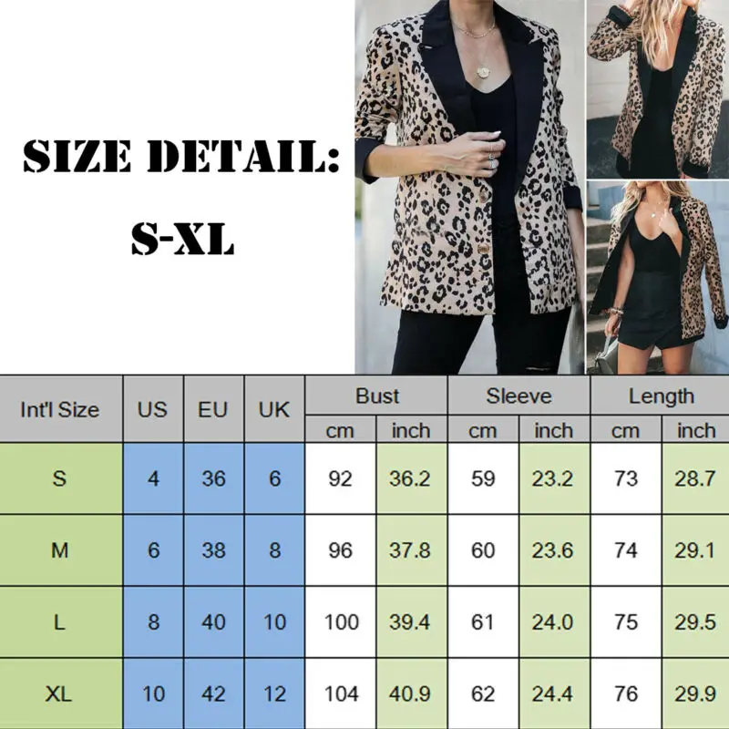 Блейзер женский с длинным рукавом Леопардовый принт длинный Повседневный пиджак