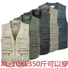 Жилет мужской из полиэстера и хлопка, рыболовный жилет с несколькими карманами, промытый, большие размеры 10XL, весна-осень