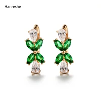 hanreshe stud earrings carved exquisite female vintage jewelry party wedding green blue white crystal earring woman gift