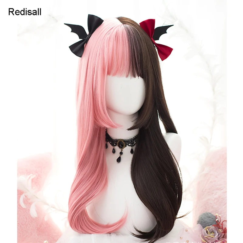 Милая длинная прямая челка с бахромой смешанного розового коричневого цвета в