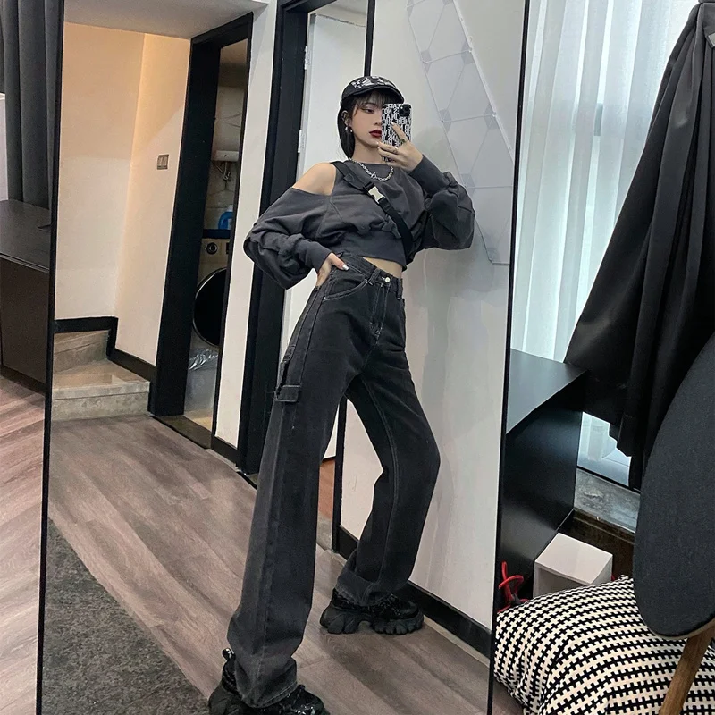 2023 High Waist Loose full length Mom Jeans For Women Plus Size Harajuku Straight Wide Leg Clothes trousers Boyfriend Jeans