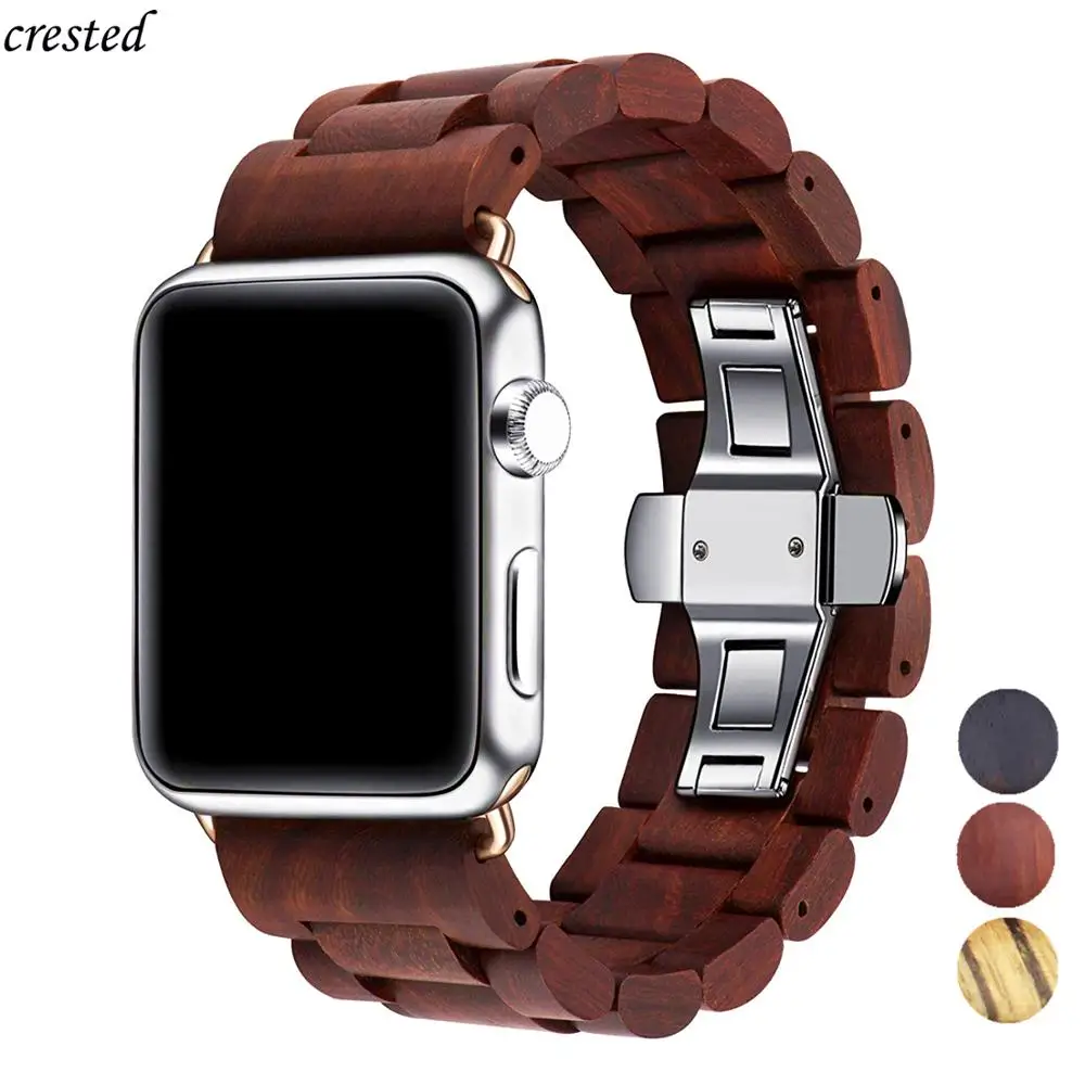 Деревянный ремешок для Apple watch 44 мм 40 iWatch 42 38 металлическая застежка бабочка