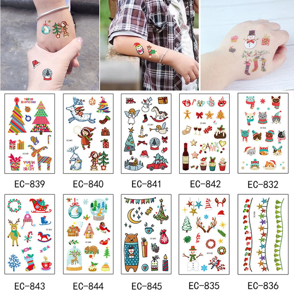 Рождественские украшения татуировки наклейки для детей подарок на вечеринку