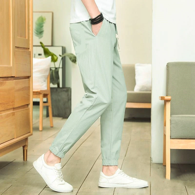 

Men Joggers Trousers 100% Cotton Sweatpants Track Pants Summer Thin Casual Black Gray