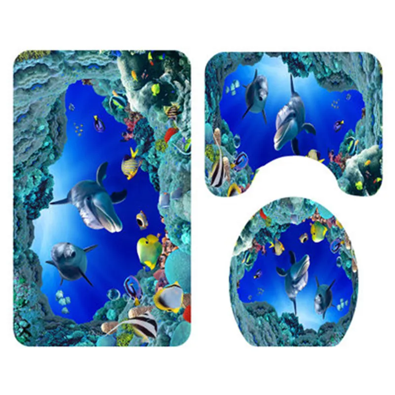 bathroom mat set anti slip marine animals bath mat coral fleece shower curtain floor mat washable bathroom toilet rug free global shipping