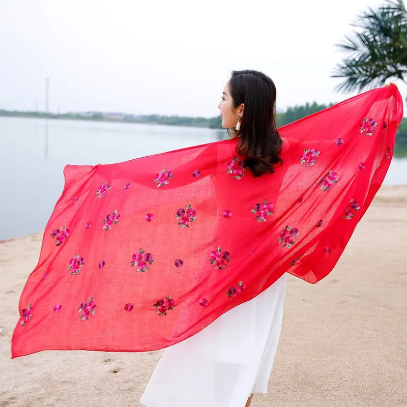 

Women Floral Embroidery Long Scarf Anti Ultraviolet Shawl Spring Summer Autumn JAN88