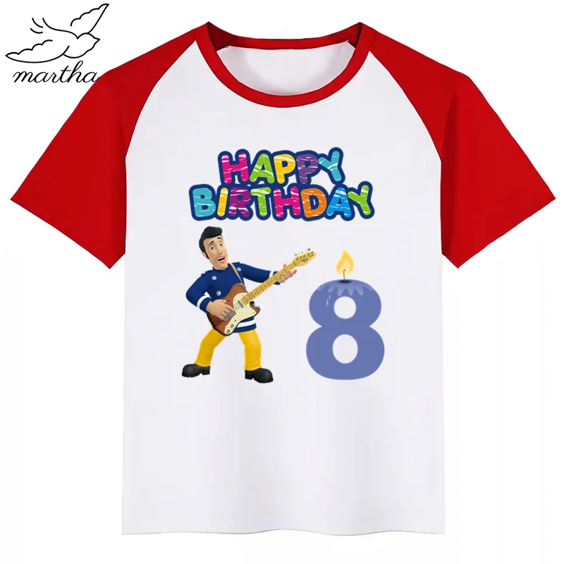 RedH Одежда для детей с надписью «Happy Birthday Number», «Fireman Sam DIYKids»; футболка для девочек; подарок на день рождения; одежда для детей; футболки для мальчиков; футболки для малышей - Цвет: RedH