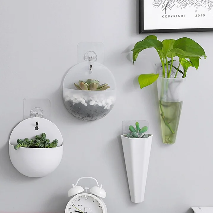 

White Plastic Vase Wall Hanging Plant Minimalist Decor Wall Vase Hydroponics Aesthetic Room Decor Vazen Home Decoration BI50VS