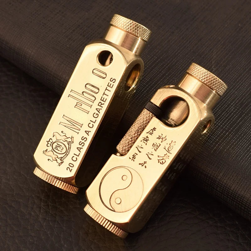 

Creative pure copper lighter, heavy trench shape, brass, laser engraving, six-sided pattern, personalized collection gift