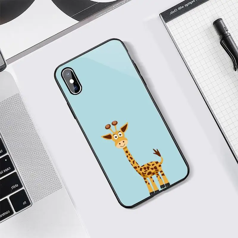 

giraffe funny cute animal Phone Case Tempered glass For iphone 5C 6 6S 7 8 plus X XS XR 11 PRO MAX