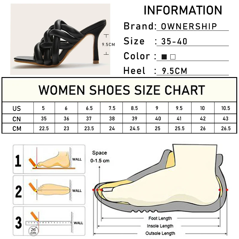 

Women's Leisure Sexy Stiletto Heels Slippers Ladies Summer Elegent Square Toe Shoes Female Party Leather Rubber Sole Footwear