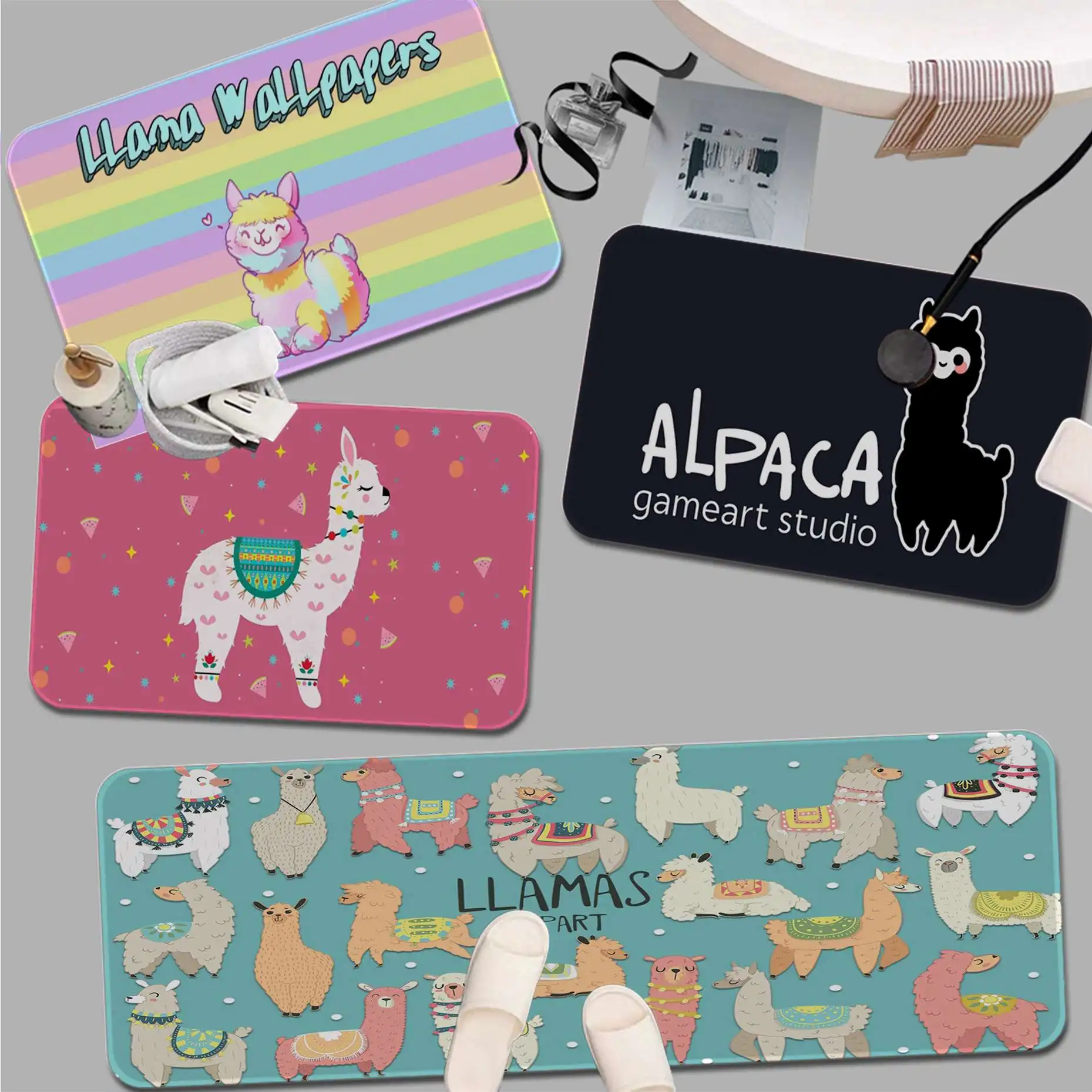 

Cute Lama Alpacas Animal Printed Flannel Floor Mat Bathroom Decor Carpet Non-Slip For Living Room Kitchen Welcome Doormat Carpet