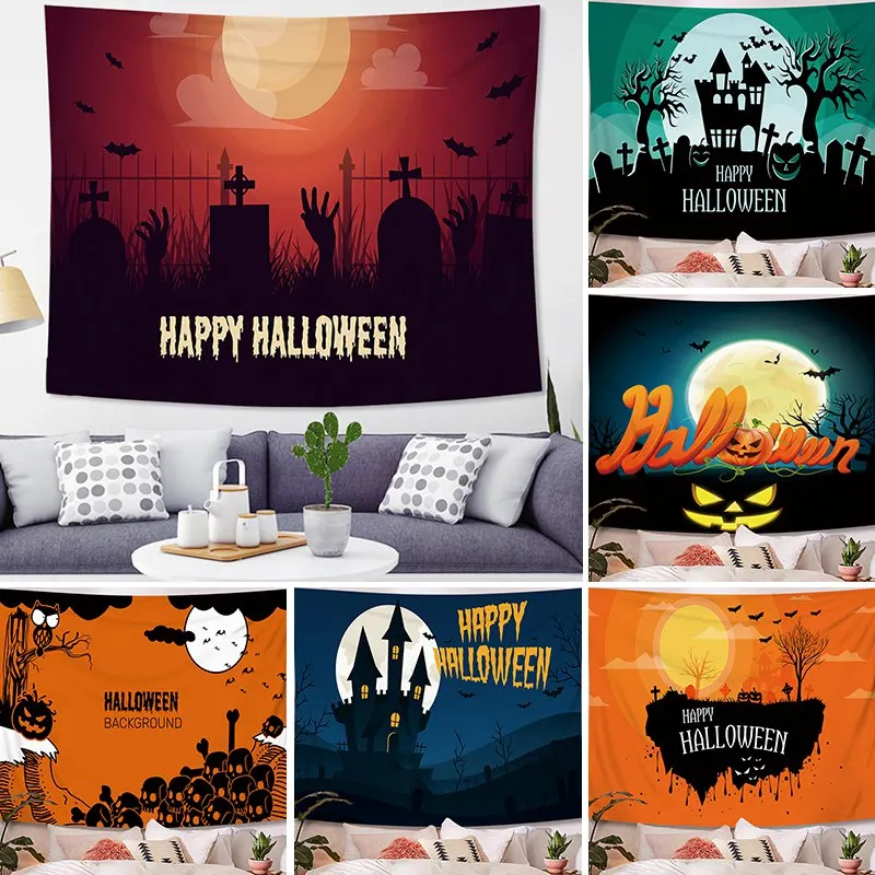 Новый настенный гобелен для Хэллоуина Тыква Ведьма летучая мышь настенная ткань