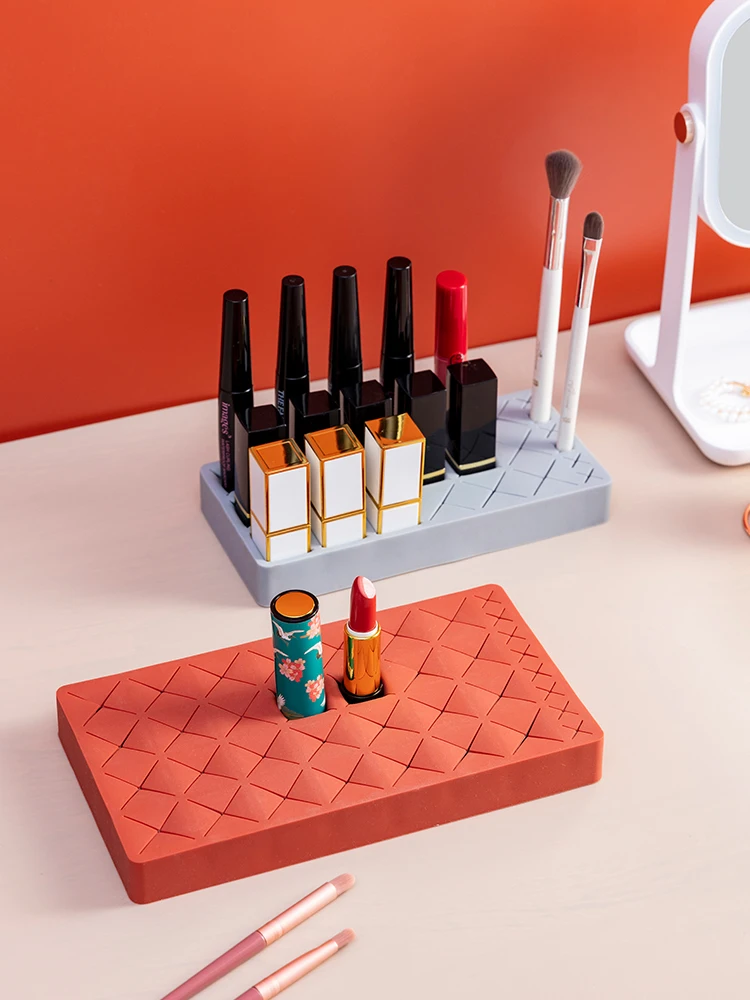 

Desktop Lipstick Storage Box Multi-Grid Display Shelf Silicone Ins Style Girl's Heart Cosmetic Storage Artifact