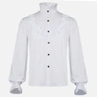 Мужская рубашка с воротником-стойкой, белого цвета, с оборками, рукавами-фонариками, в викторианском стиле, в готическом стиле, винтажный Топ для банкета, вечеринки, повседневная одежда