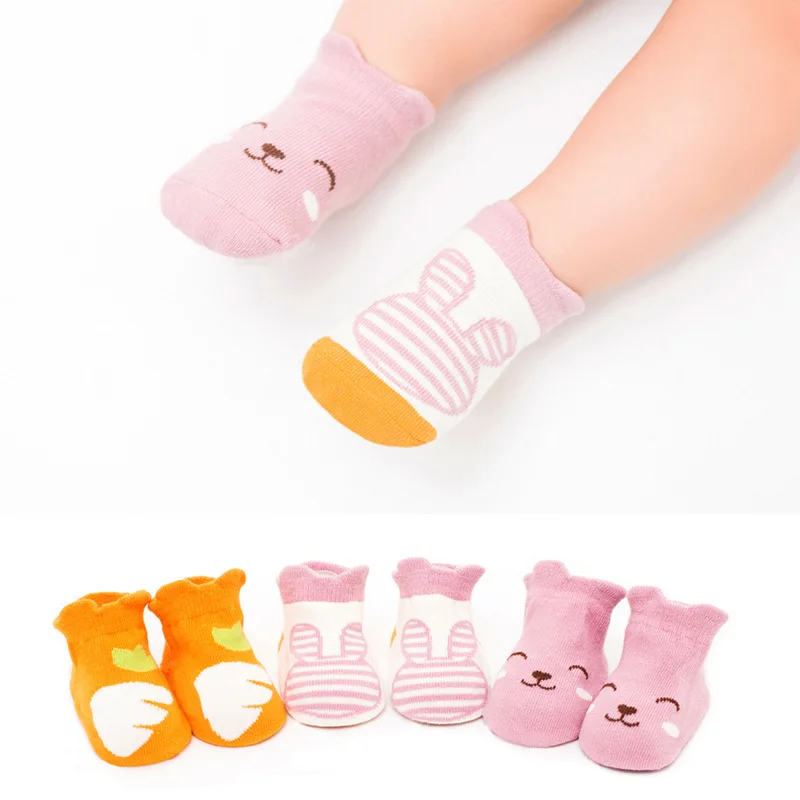 

3Pairs Baby Socks Toddler Anti-Slip Socks Novelty Cotton Socks Baby Girls Cute Animal Pattern Socks For 0-3 Years Kids