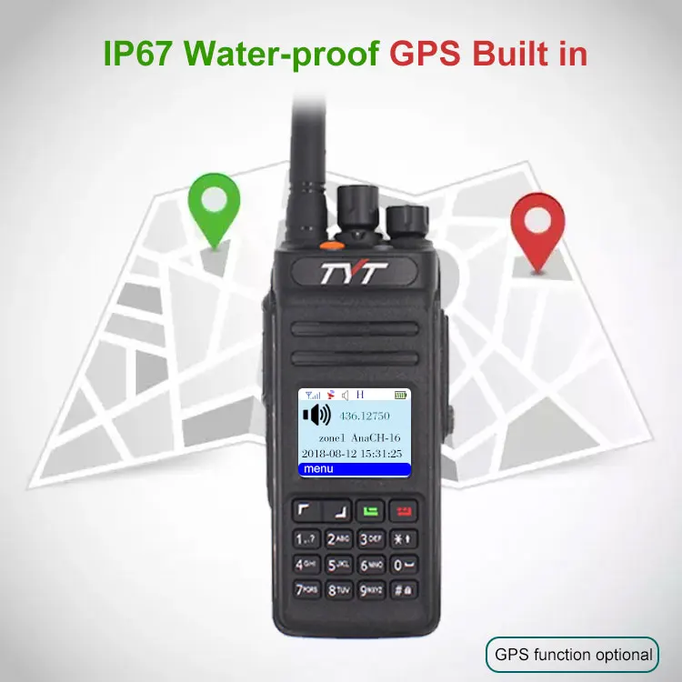 TYT MD-398 DMR радиостанция IP67 Водонепроницаемый 136-174 МГц 10 Вт рация с GPS встроенный 2800 мАч радиоприемник