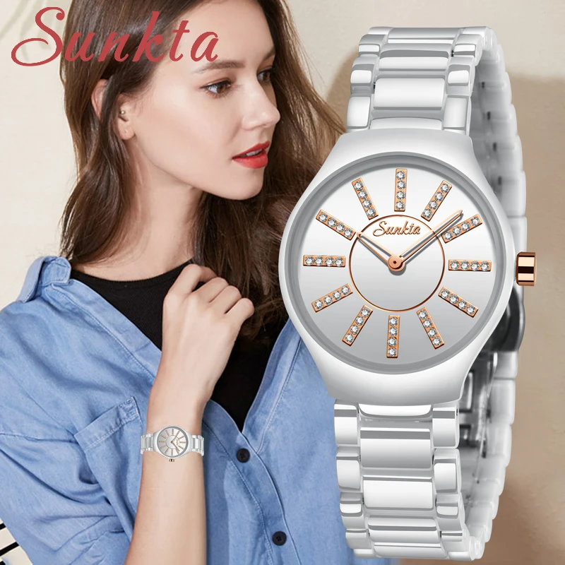 Часы-браслет SUNKTA женские модные повседневные водонепроницаемые кварцевые