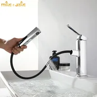 Bathroom chrome brass basin faucet pull out brass shower head faucet single handle water tap sink brass tap cold & hot tap