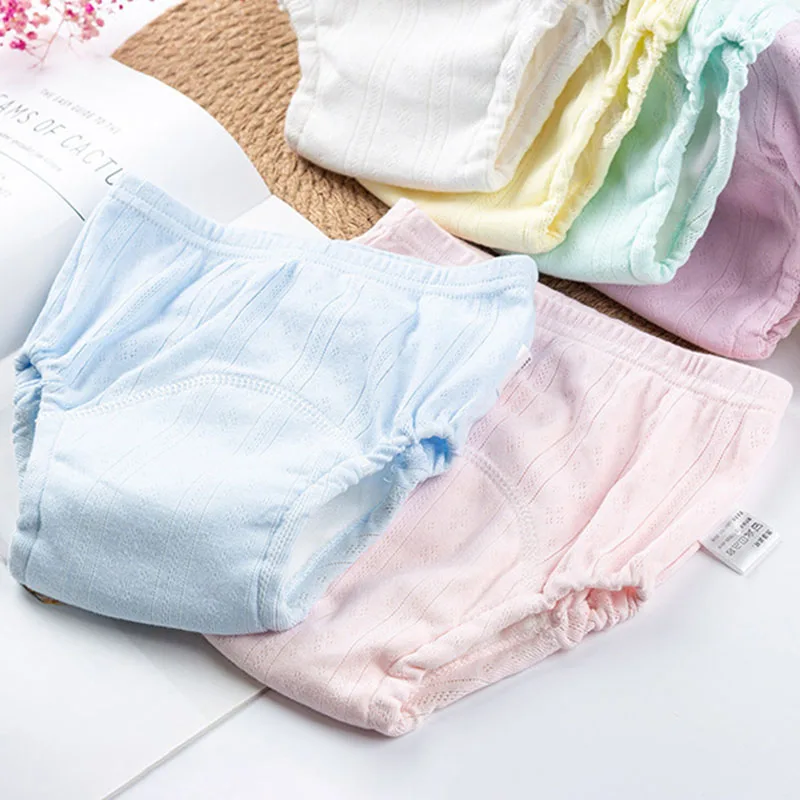 Pa&ntilde;ales reutilizables de tela para beb&eacute;, bragas transpirables, pantalones de entrenamiento de algod&oacute;n impermeables, Color puro-3