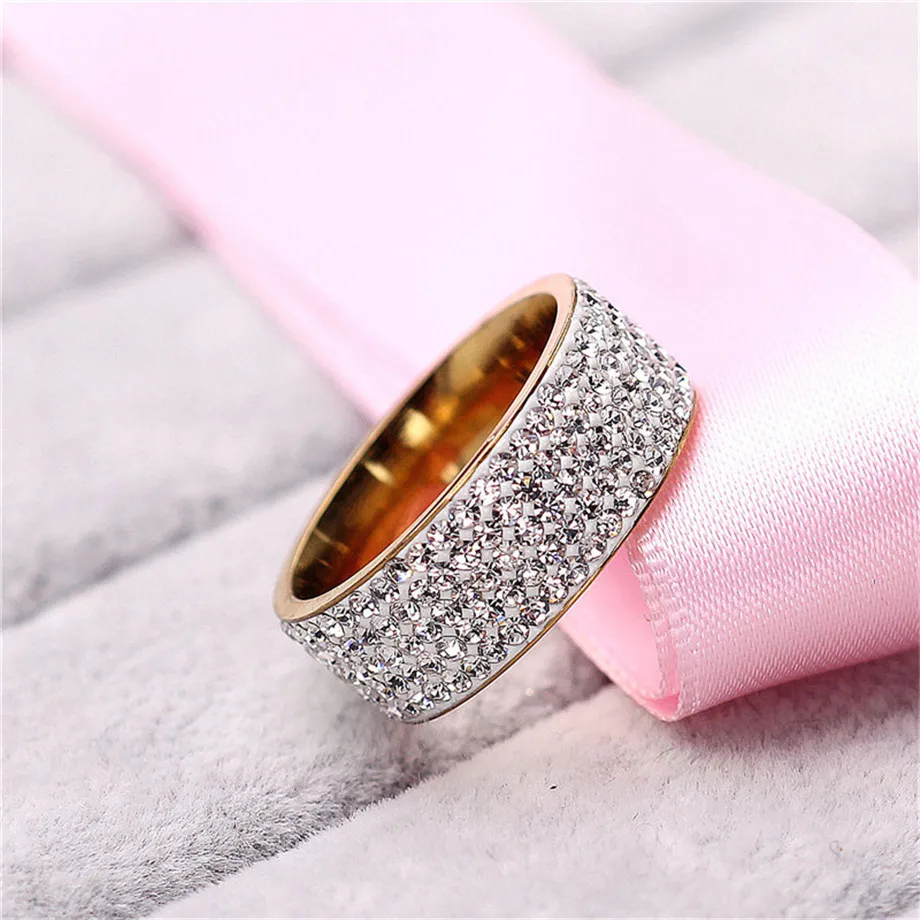 Хип-хоп ледяной Bling Полный горный хрусталь женщин s золотистое кольцо из нержавеющей стали кольца для мужчин женщин бижутерия Анель
