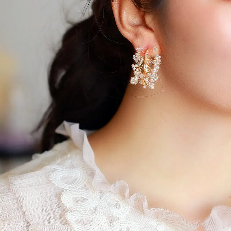 

SINZRY fancy jewelry fashion handmade natural pearl crystal vintage circle hoop earrings for women