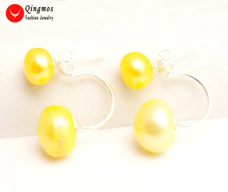 Женские серьги с натуральным жемчугом Qingmos 8-11 мм плоские круглые желтые