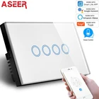 Умный выключатель ASEER US, 4 клавиши, Wi-Fi, управление через приложение, выключатель лампы из хрустального стекла, Wi-Fi 2,4 ГГц, совместимый с Alexa Google Assistant
