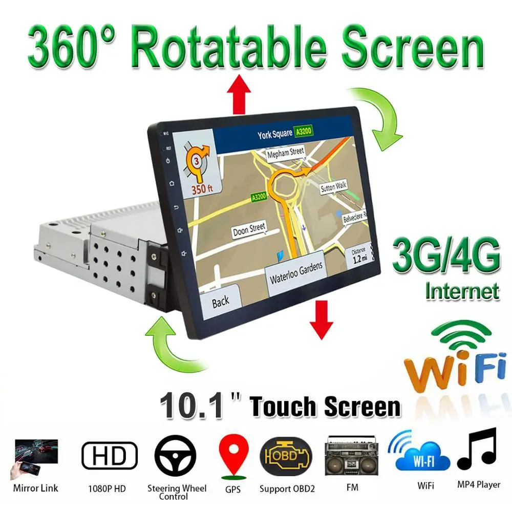 10 1 дюймов Автомобильный мультимедийный dvd плеер 1Din Android 9 GPS OBD2 WiFi/3G/4G с крышкой
