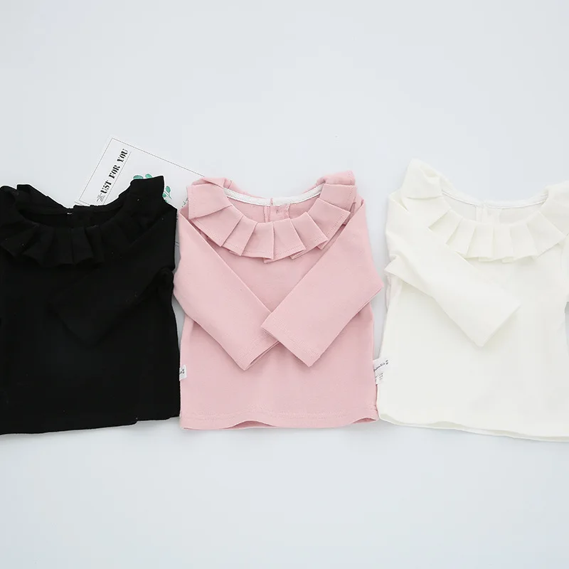 Хлопковая футболка с отложным воротником для маленьких девочек рубашки