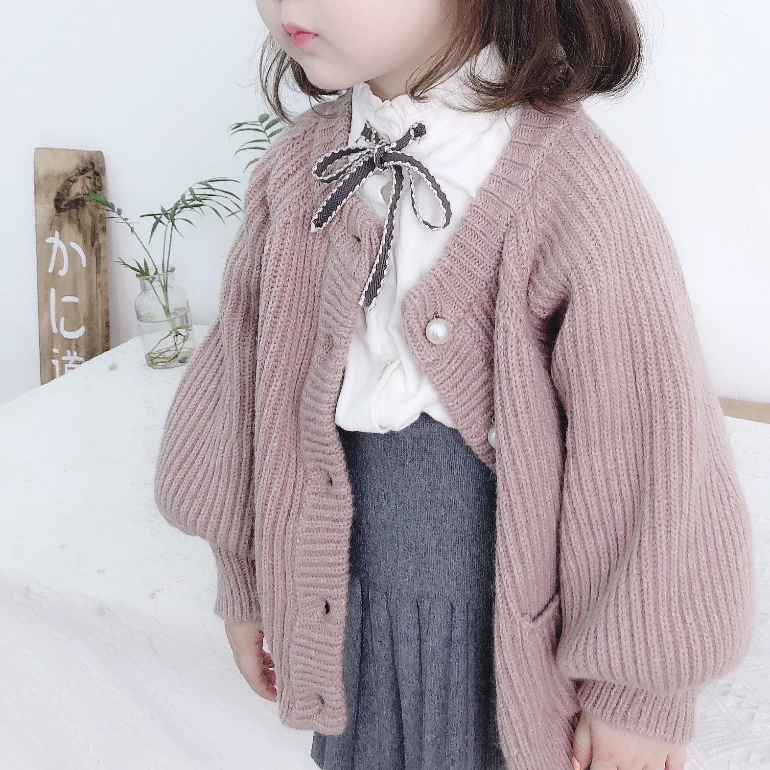 Осень зима для девочек вязаный свитер с буфами на рукавах свитера детская