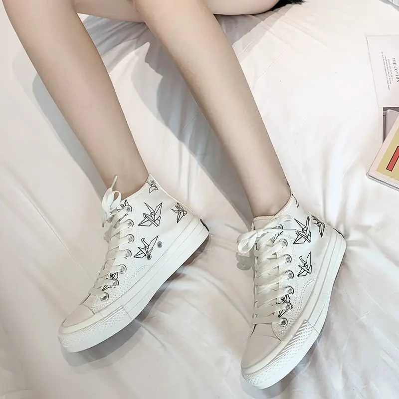 

New Fashion Breathable Classic High Women Canvas Sneakers Sole High top Vulcanized Shoes Women Canvas Shoes U12-03
