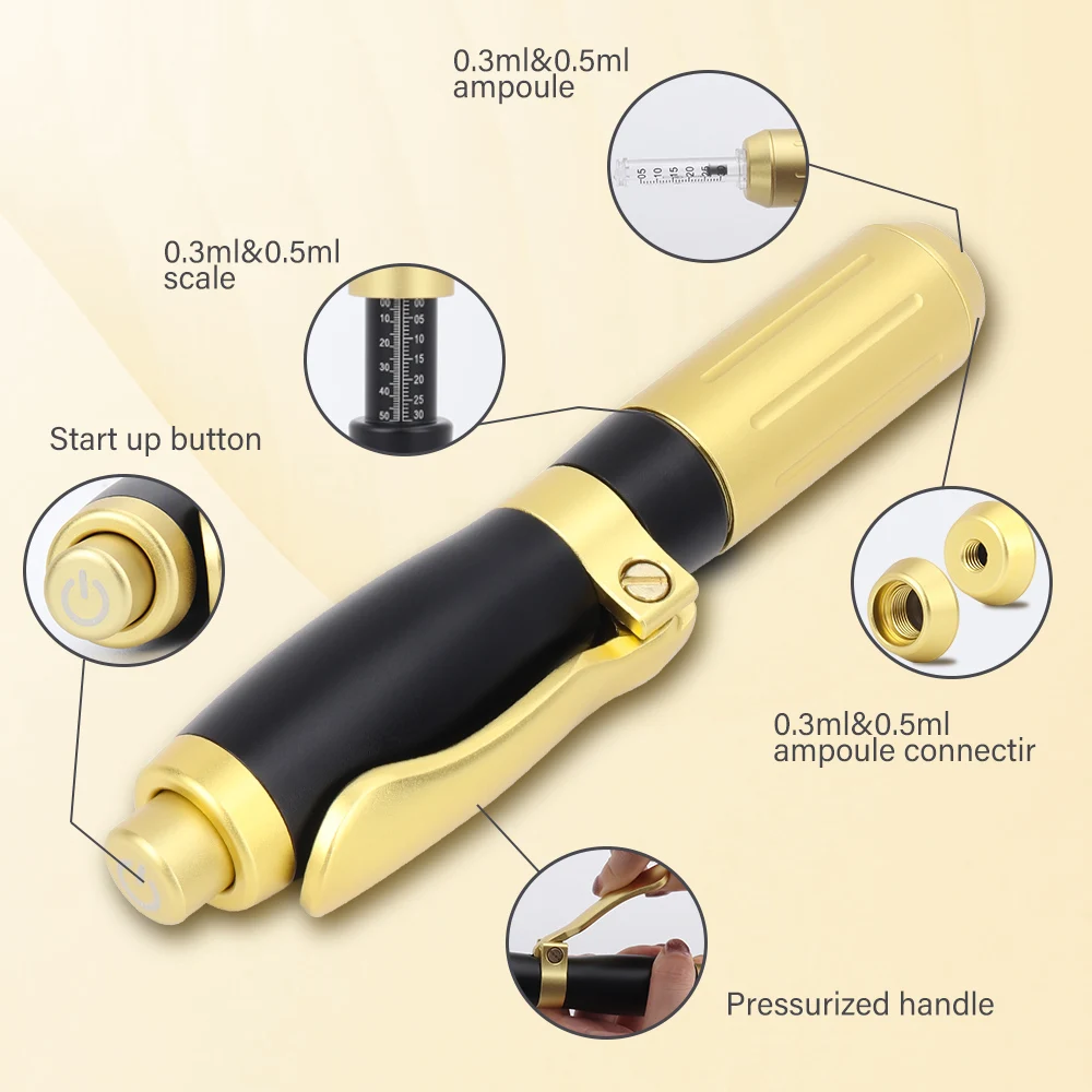 2 IN 1High Pressure Hyaluronic Acid Pen High Density Metal for Anti Wrinkle Lip Injection Hyaluron Gun Atomizer Hyaluron Pen